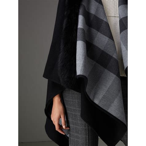 burberry poncho with fur|burberry fur trimmed poncho.